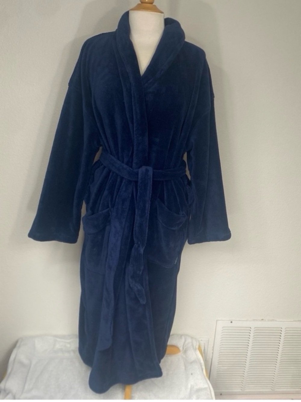 Nautica Unisex Navy Soft Removable Belt Long Robe Size O/S Cozy Loungewear